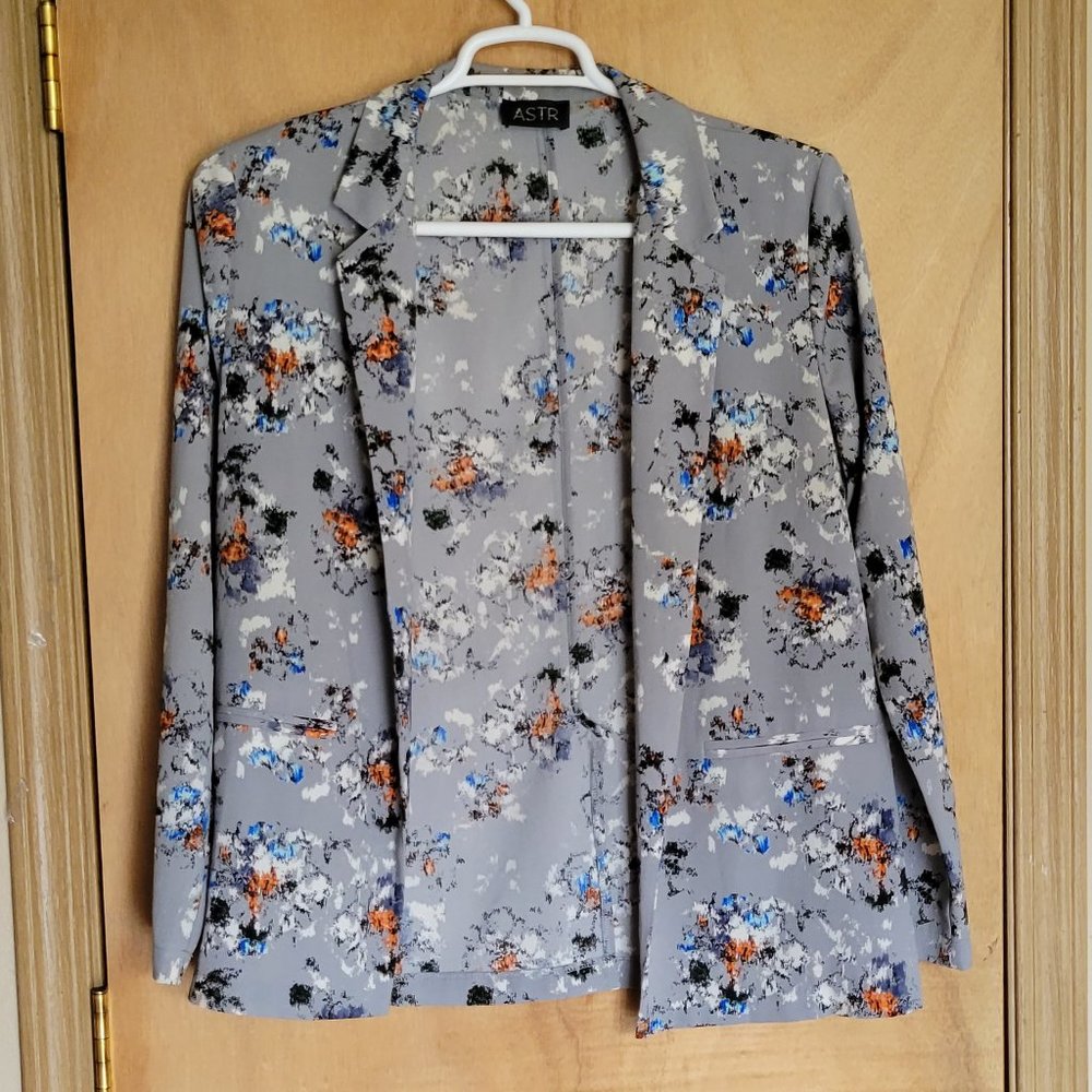 ASTR M Gray Blazer Jacket  Open Front Abstract Lightweight